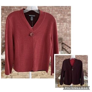 Revue Reversible Cardigan Rust Plum Boiled Wool One Button NWT S Classic